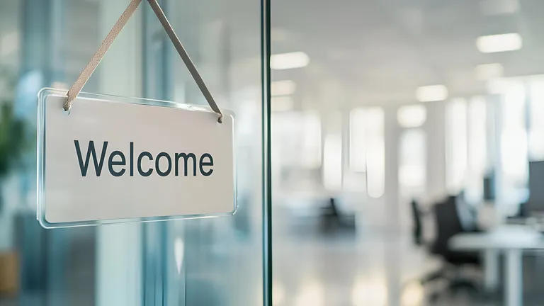 Office door with welcome sign